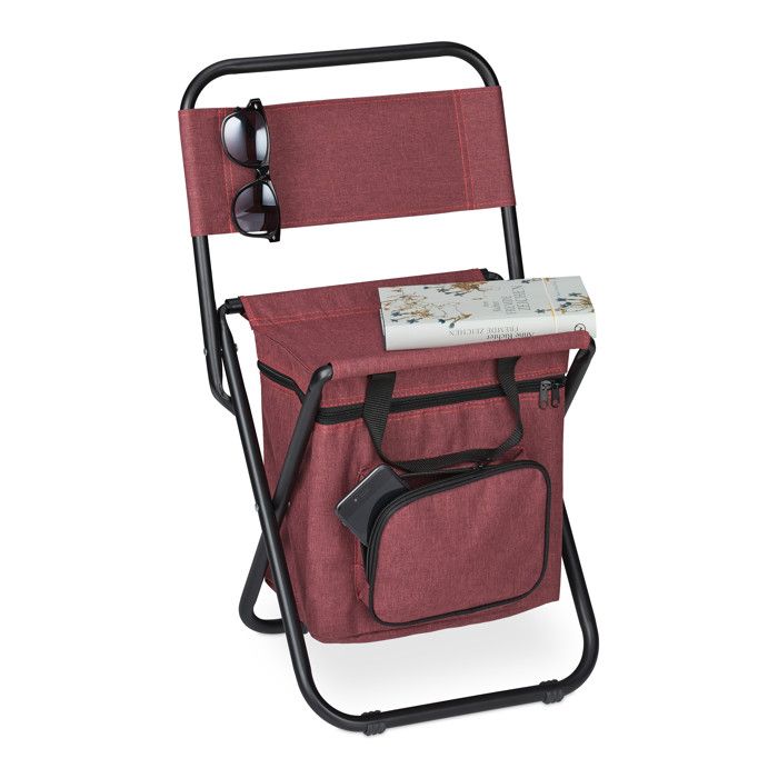 Tabouret De Camping Pliant Relaxdays - Noir, Léger Avec Poche - 42x35x29 Cm
