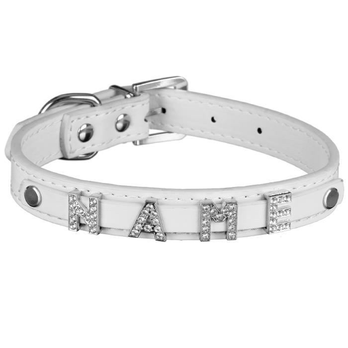 Comparer les prix de Collier pour chien personnalisé My-Name avec 5 lettres en strass - SCARLET BIJOUX - Blanc (S 32cm)