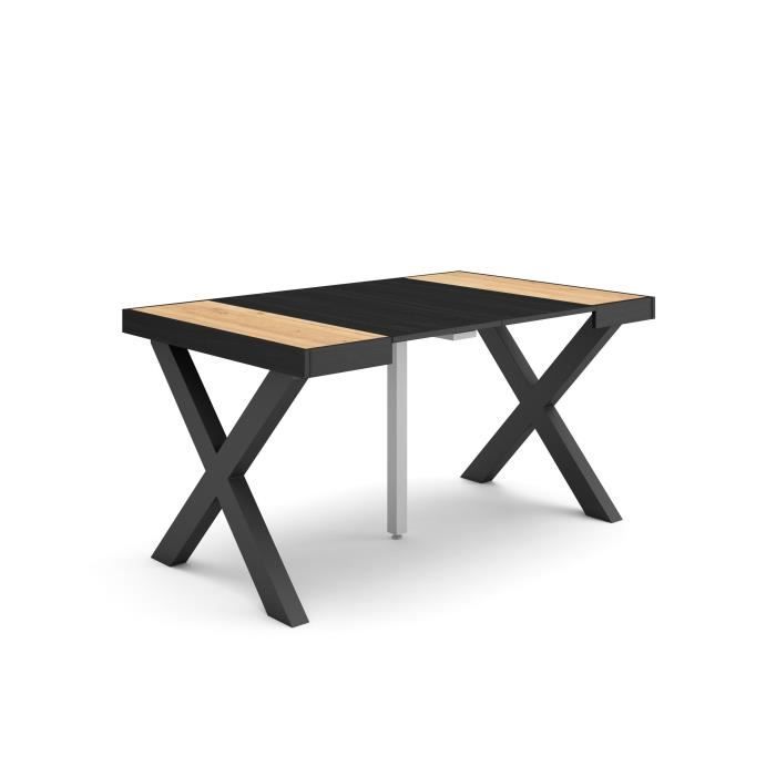 Table console extensible 140x90x72 6cm Pour 6 personnes Pieds bois massif Chêne et noir RF2732