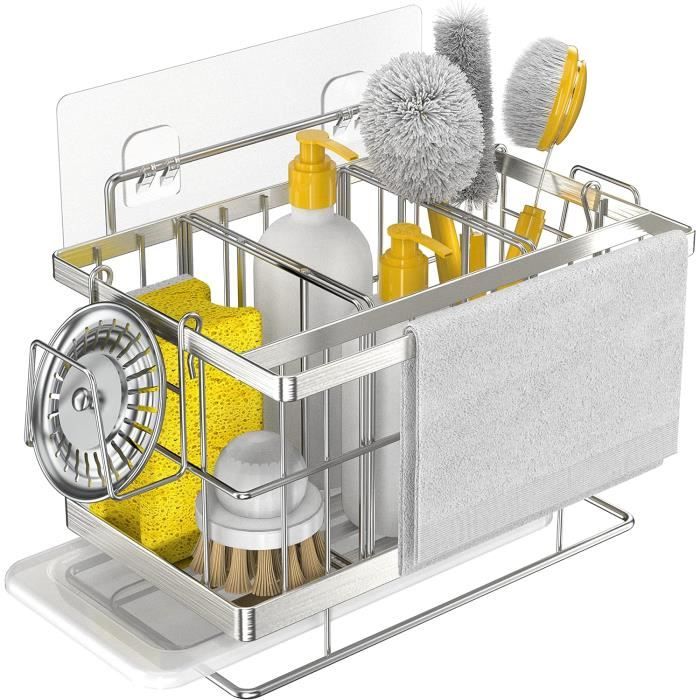AFUNTA Lot De 2 Porte-éponges Inox Pour Évier - 4 Ventouses, Sans Perçage, Pour Éponge/Savon/Brosse