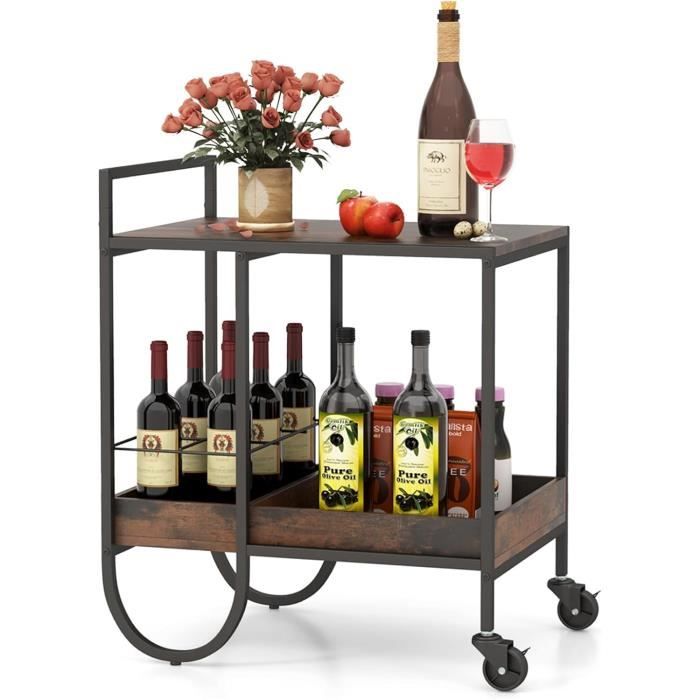 Chariot Barbecue KOMFOTTEU Avec Plateau Pliable - 2 Étagères, Porte-Serviettes - 96,5x64x75,5 Cm Noir