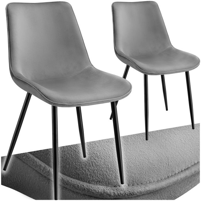 Chaise - TECTAKE - Lot de 2 fauteuils MONROE aspect velours et ergonomique pieds en acier noir 48 x 59 x 825 cm - Gris