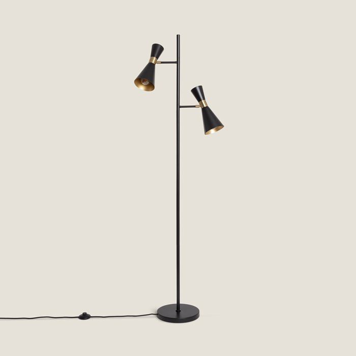 Lampadaire Métal 2 Spots Jigger Noir- Doré
