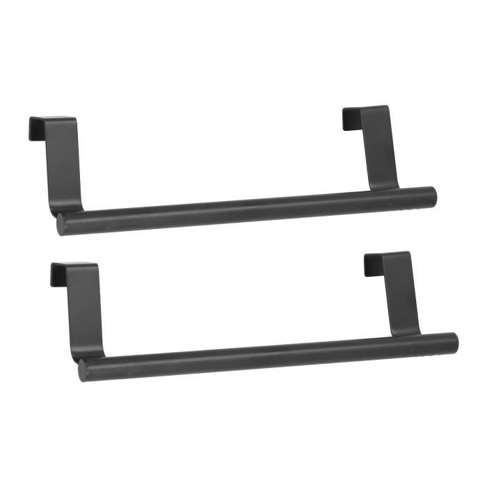 2-Pack Black Stainless Steel Cabinet Door Towel Racks - No Drill Hanger For Kitchen & Bathroom