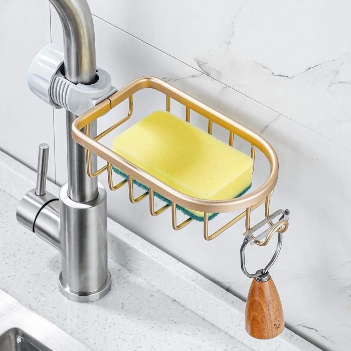 Porte-éponge Et Savon Pour Robinet - Support En Acier Inoxydable Doré - Pince Réglable, Pas De Perçage - Pour Cuisine Et Salle De Bain