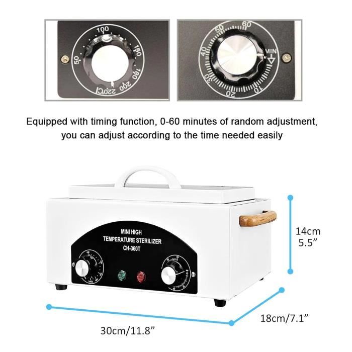 Stérilisateur à Air Chaud 300W - 1,5L - 50-220°C - Minuterie 60 Min - Pour Salon, Coiffure