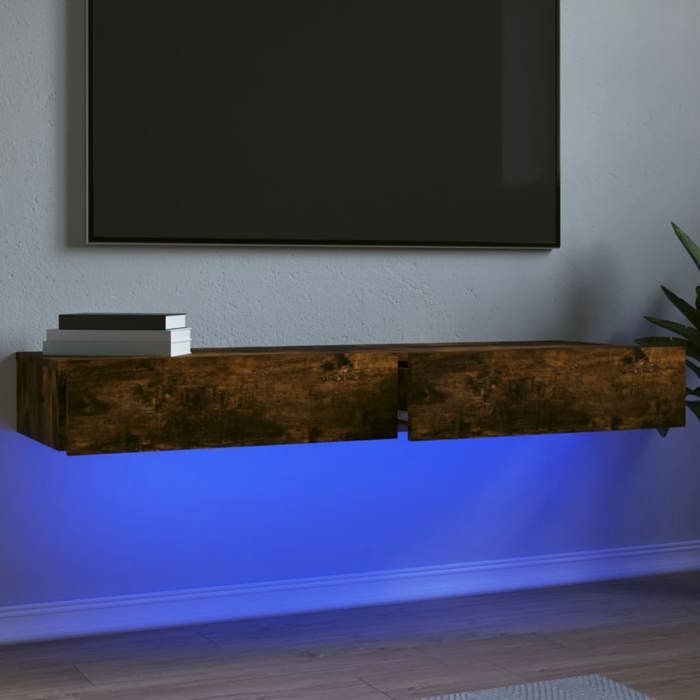 vidaXL Meubles TV avec lumières LED 2 pcs chêne fumé 60x35x155 cm armoire avec lumières led support tv armoire murale 842897