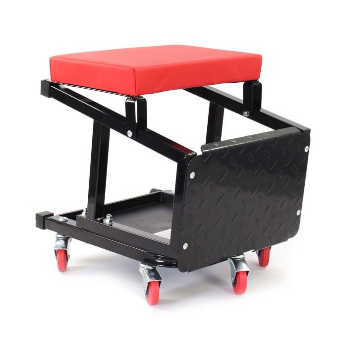 Wiltec Tabouret escabeau de mécanicien Servante d’atelier mobile sur roulettes 160kg Plateau outils
