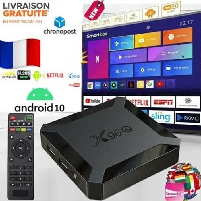 Android TV Box X96Q TV Box Android TV 4K 2GB 16GB décodeur TV Box Android  10.0 Allwinner H313 Quad Core X96q Smart TV Box WiFi 2.4G boitier Android TV  : : High-Tech