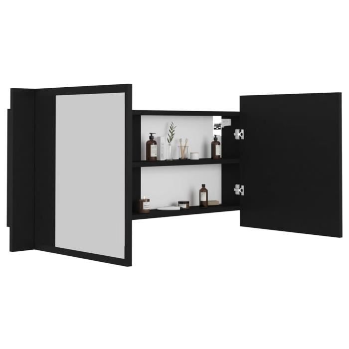 RONSUPPER Armoire De Salle De Bain À Miroir À Led Noir 100X12X45 Cm