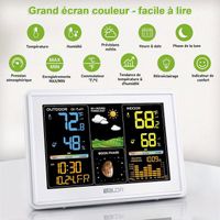 Radio-Réveil FISHTEC Avec Station Météo - Écran LCD 4 Couleurs, Radio FM 30 Stations, Tendances Météo - 7 Langues