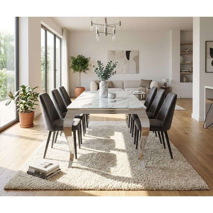 Table à manger rectangulaire 180x90 cm en verre trempé Purio