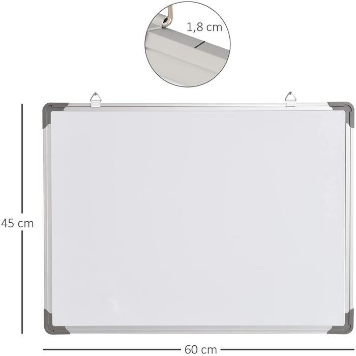Tableau blanc aimante magnetique cadre aluminium 60x45cm A15
