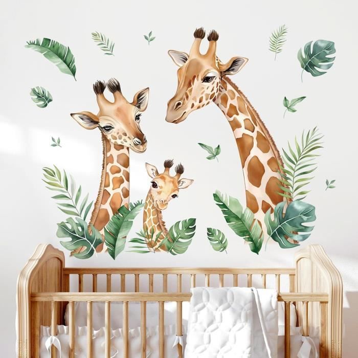 Stickers Muraux Jungle Animaux - Girafe, Zèbre, Lion - Déco Enfant Adhésive Et Amovible Pour Chambre Bébé