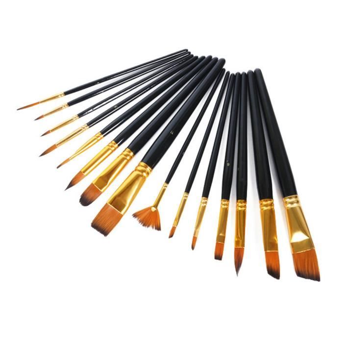 12 Pièces Nylon Pinceaux Peinture Acrylique Professionnel,Artiste Pinceau Set pour Aquarelle Gouache Peinture à l'huile,Art (Noir) - Beaux-Arts et Loisirs créatifs