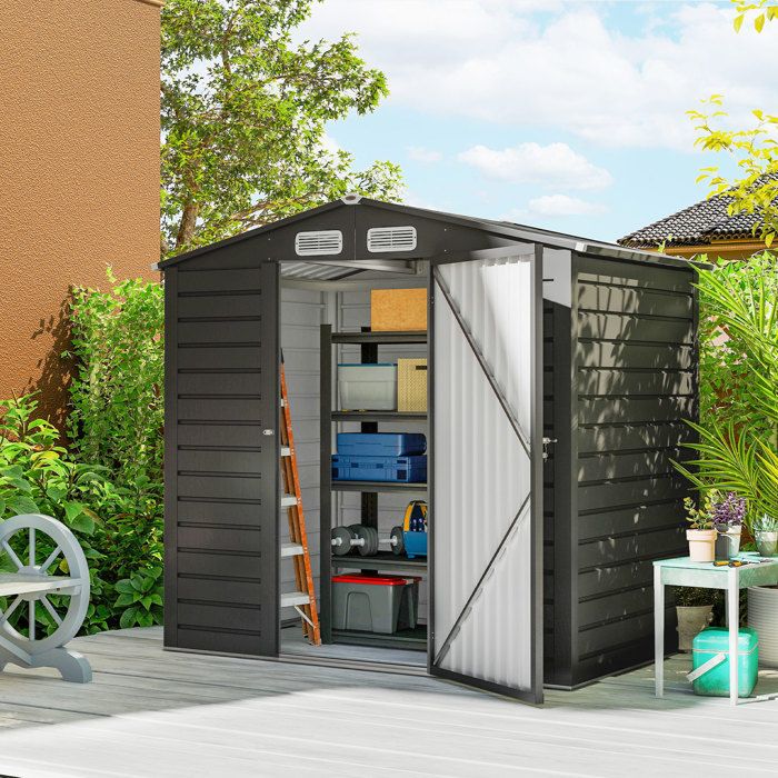 Abri De Jardin Métal 3m² Outsunny - 249x121x183cm, Portes Doubles Verrouillables, Aérations, Gris