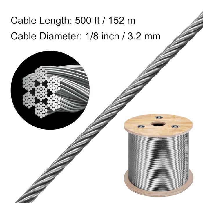 Câble métallique, câble métallique 304 en acier inoxydable, âme pour toron  7x7, longueur de câble de 50 m, résistance à la rupture de 167 kg :  : Commerce, Industrie et Science