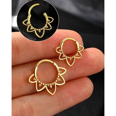 Anneau Septum Fleur De Lotus En Or - Bijoux Piercing Minimaliste En Acier 316L, 16G, Fermoir Clicker | Pour Femmes Et Hommes, Style Daith, Hélix, Cartilage