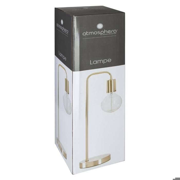 Atmosphera Lampe à Poser Cabeloh Bois Patiné Blanc 55 Cm – Style Classique Élégant, Abat-jour Lin, Déco Intérieur Authentique