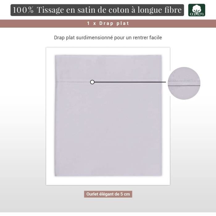 Lovely Home Drap Plat 100% Coton 240x300 Cm Gris Clair à Prix