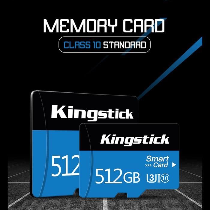 Carte Mémoire Micro SD SDHC SDXC 512 Go Capacité 100 % Classe 10 +  Adaptateur