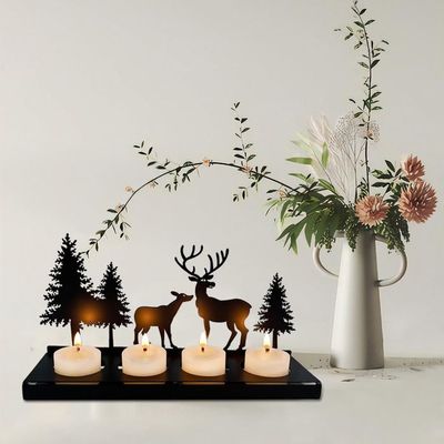 Bougeoir De L'Avent Noir Pour 4 Bougies Piliers - 48 X 13 Cm - Chandelier Rectangulaire En Métal - Décoration De Table De Noël