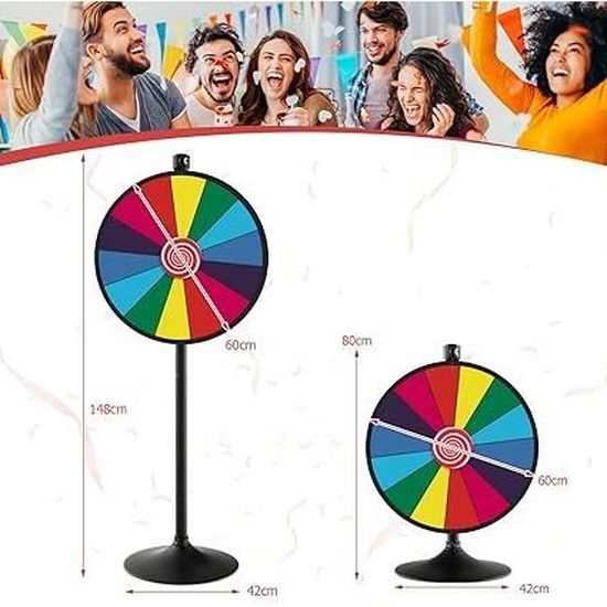 Roulette De Fortune 40 Cm Avec Support Réglable – 12 Compartiments, Hauteur 97-155 Cm, Marqueur Effaçable, Pour Jeux, Événements - 9