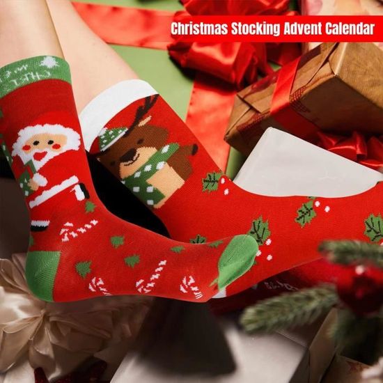 24 Paires De Chaussettes De Noël Calendrier De L'Avent 2025, Calendrier De 24 Jours, Chaussettes Parfaites Pour Cadeau Pour Hommes Et Femmes, Ensemble De Chaussettes Douillettes De Noël Pour Adultes