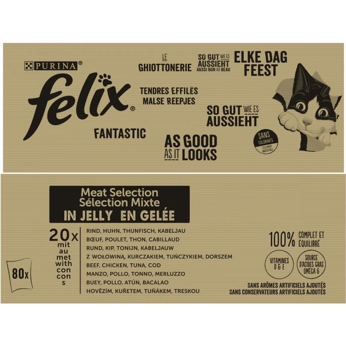 FELIX Tendres Effilés en Gelée Viandes-Poissons - 24 x 85 g - Sachets  fraîcheur pour chat adulte - Cdiscount