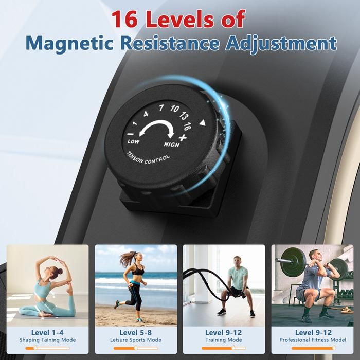 Rameur Magnétique AeroMaze – Bluetooth, 16 Niveaux, Pliable, 160 Kg – Gris