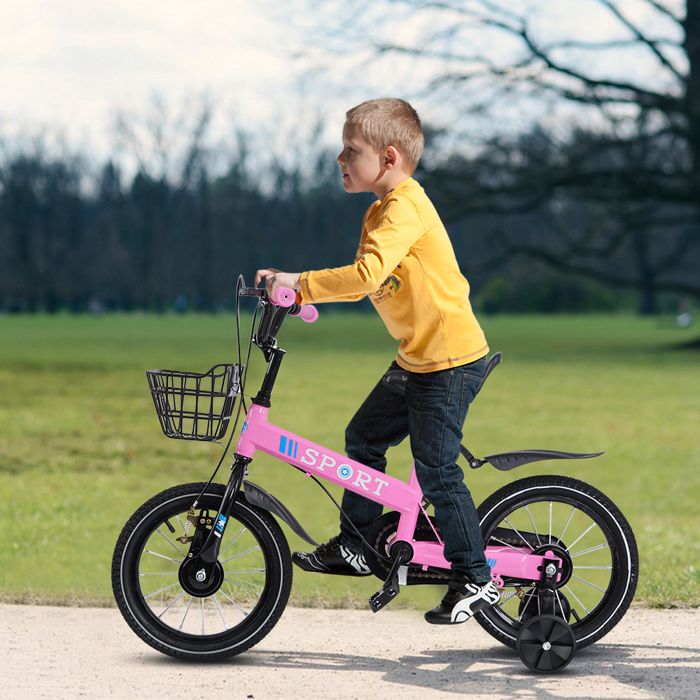 Vélo Enfant 12 Pouces – Cadre Acier Léger, Stabilisateurs Amovibles, Frein à Pied + Frein V, Phare, Béquille, Rouge – 3-14 Ans