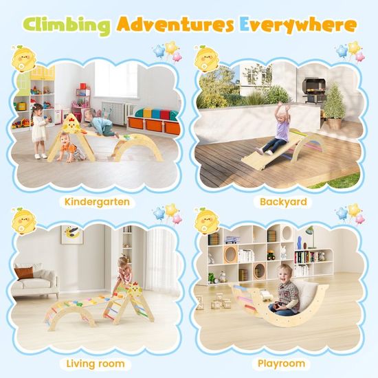 FUNLIO Ensemble Triangle D'Escalade Montessori 5-en-1 Pliable – Arche, Toboggan, Rocher, Triangle Pour Enfants 2-5 Ans – Aire De Jeux Intérieur Bébé Ultra Polyvalente