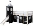 Lit mezzanine 90x200cm avec échelle toboggan en bois blanc et toile noir pirate incluse LIT06154-0