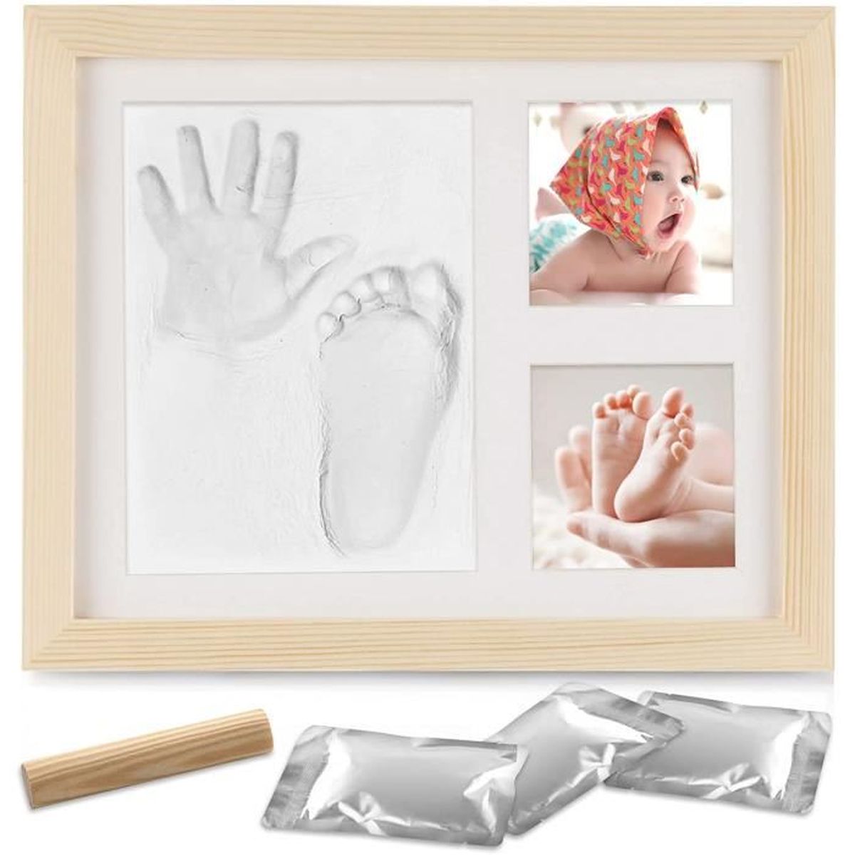 Cadre photo en argile pour bébé.Cadre Empreintes Bébé.cadre en bois et acrylique.cadeau de kit de moulage et dimpression pour bébé black 