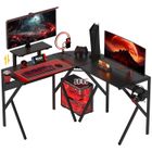 HOMCOM Bureau gaming d'angle bureau gamer bureau informatique bracket casque porte-gobelet étagère écran réglable métal panneaux