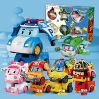 6 pièces - Robocar-group jouet Poli pour enfants, Modèle de voiture robot transformant, Figurine d'anime, Cad