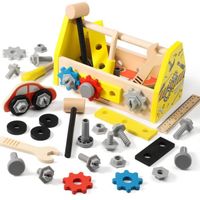 Boite à outils en bois jouet d'imitation à partir de 3 ans - jaune