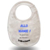 Bavoir bébé "Allo mamie ta fille m'énerve” cadeau de naissance original baby shower et pour des nouveaux parents Beige