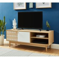 Meuble TV - BAÏTA - Gamme LEIKA - Effet chêne et blanc - L 120 x P 39,5 x H 45,5 cm