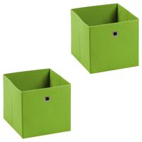 Lot de 2 tiroirs en tissu vert ELA boîte de rangement ouverte avec poignée dim 27 x 27 x 27 cm, pour linge jouets vêtements
