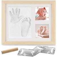 Cadre photo empreinte de bébé, kit d'empreintes de mains et de pieds de bébé, cadeau nouveau-né en bois