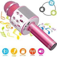 Microphone Karaoke Sans Fil Bluetooth Karaoké,Avec Haut-Parleur Pour Les Adultes d'Enfants Partie Ktv à La Maison(Rose)