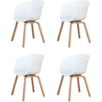 BenyLed Lot de 4 Chaises de Salle à Manger Scandinave Design Rétro Chaise avec Pieds en Bois de Chêne et Assise en PP, Blanc