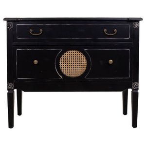 COMMODE DE CHAMBRE Commode,meuble de rangement en bois avec 2 tiroirs coloris noir - Longueur 88 x Profondeur 38 x Hauteur 72 cm