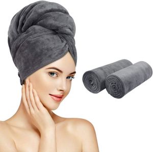 SÈCHE-SERVIETTE EAU Lot de 2 serviettes de séchage en microfibre super absorbantes, séchage rapide, turban magique pour sécher les cheveux.[Y3350]