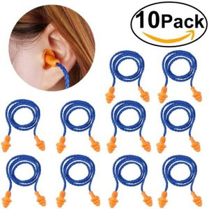PINCE-NEZ - OREILLES Silicone Réutilisables Bouchons d’oreilles Antibruit avec Cordon 10 paires