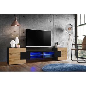 Furniture Square - Meuble TV DIAMOND - Zwart Mat - 240cm (2x120cm) - Meuble  TV Suspendu