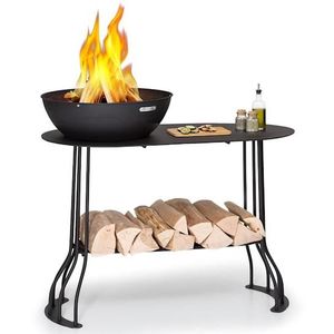 BRASERO - ACCESSOIRE Braséro - Blumfeldt Nantai -Braséro barbecue - Grille de cuisson Ø 50 cm - Braséro extérieur - Rangement pour le bois - Noir