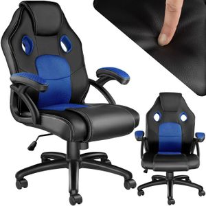 CHAISE DE BUREAU TECTAKE Chaise gamer MIKE Chaise de bureau Rembourrage épais pour un bon confort d'assise Rotative à 360° - Noir/Bleu