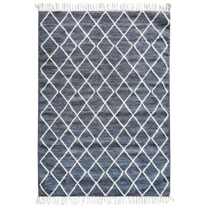 TAPIS DE COULOIR BOHO CROISILLONS - Tapis coton motifs croisillons en laine épaisse naturel 160 x 230 cm Gris foncé